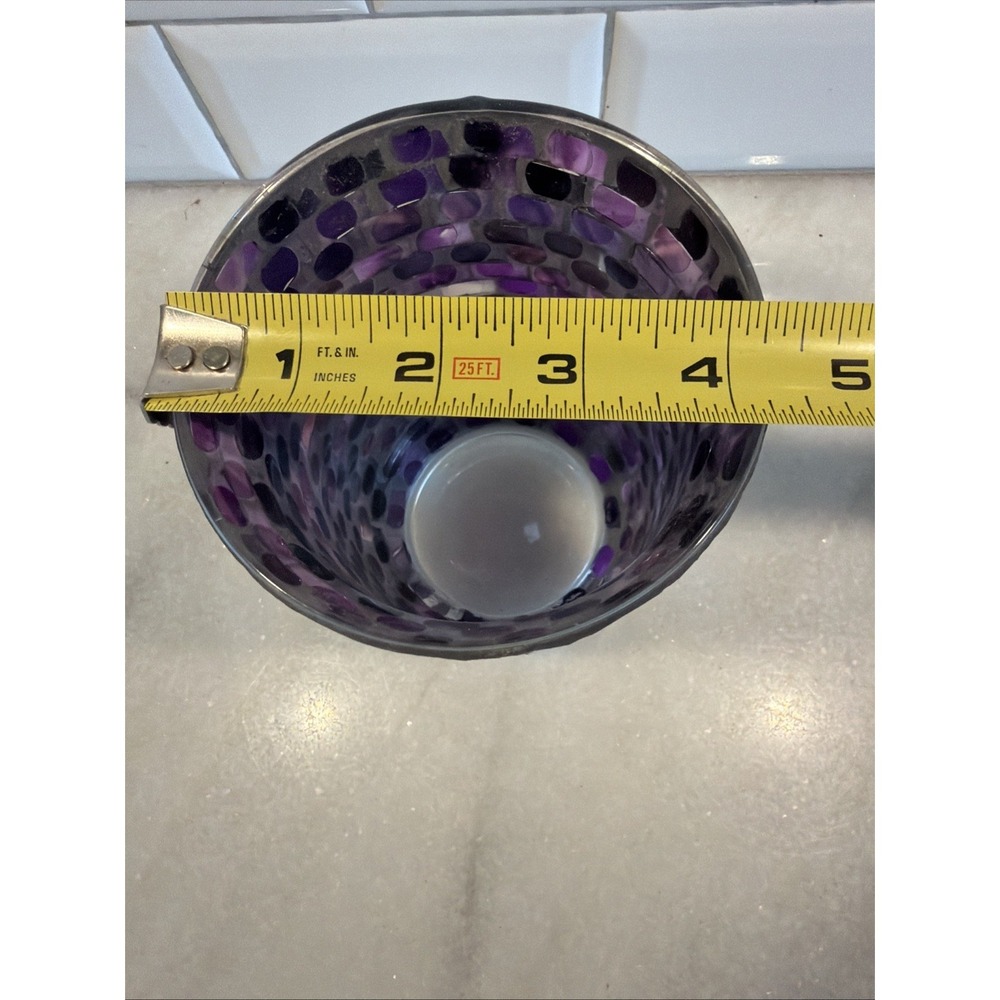 Stunning Vtg Iridescent Purple GLASS MOSAIC HURRICANE LAMP/candle Holder GW993 - Picture 10 of 10